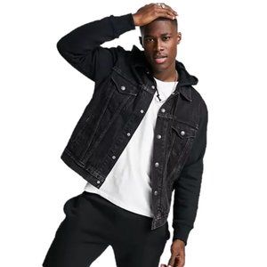 Levis Hybrid Hoodie Trucker Jacket Men's Size 5XL Black Denim Jean  Streetwear